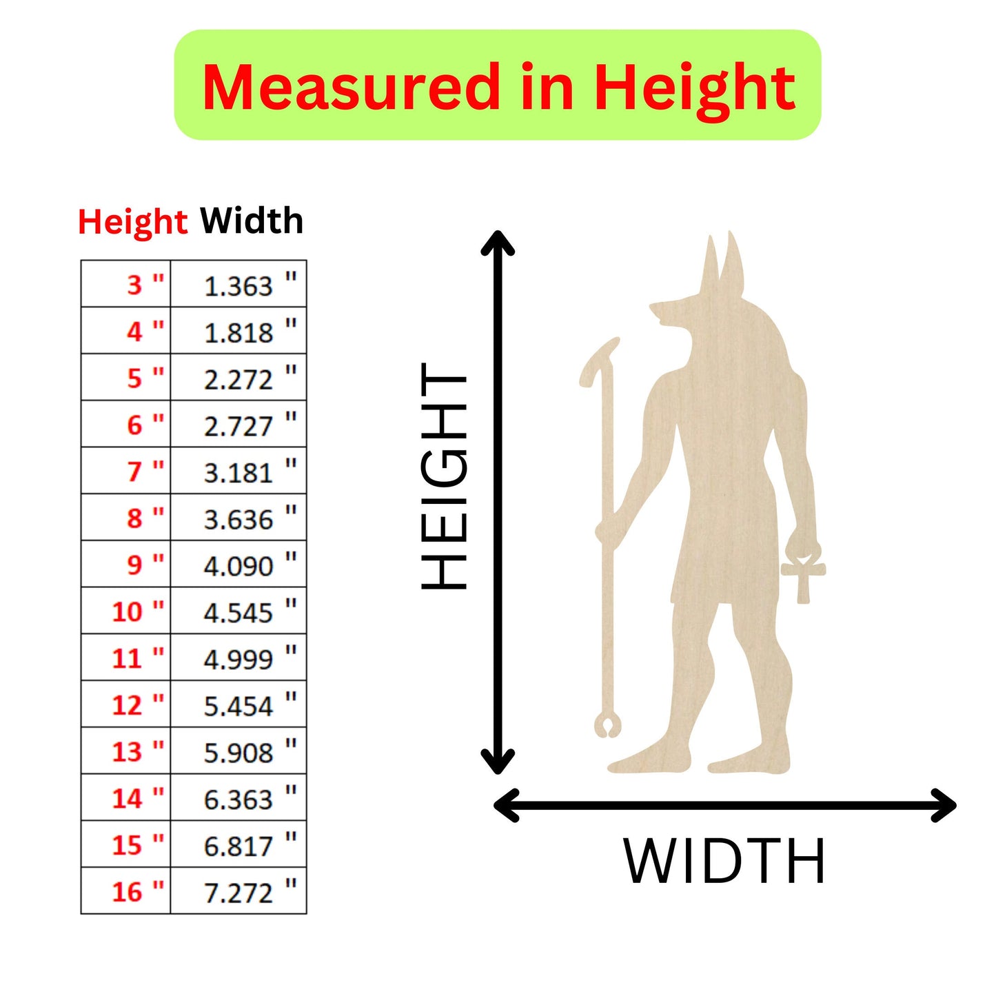 a height chart for the height of a statue