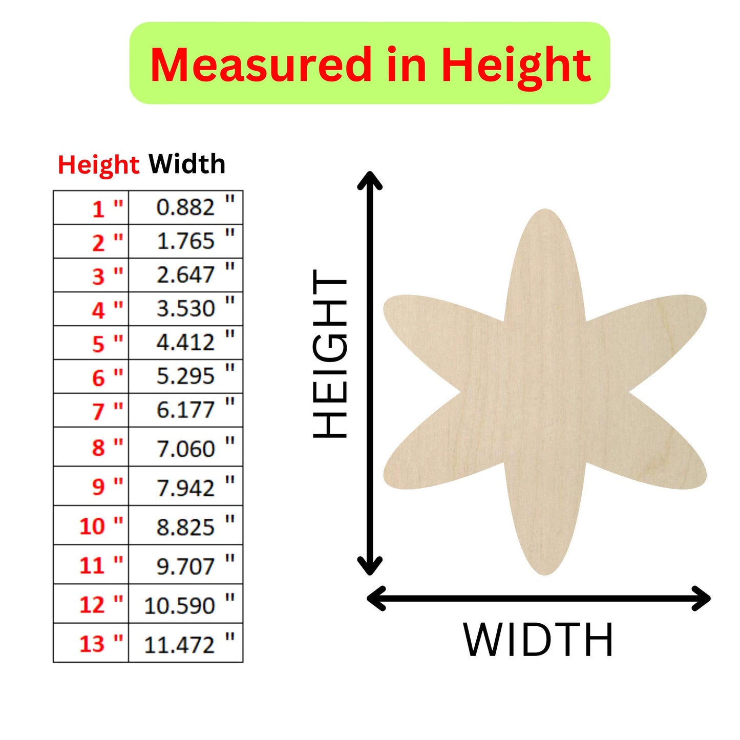 measurements for a wooden flower