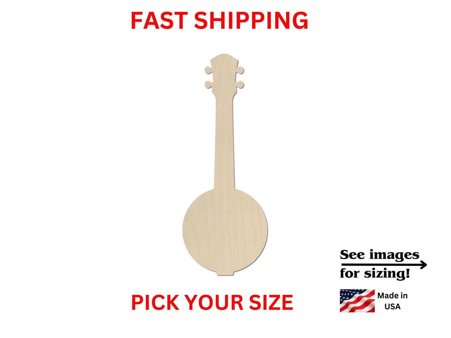 Unfinished Wooden Banjo Shape | Wood Banjo Cutout | Band Craft Supplies | DIY Cut out | Bulk Wholesale