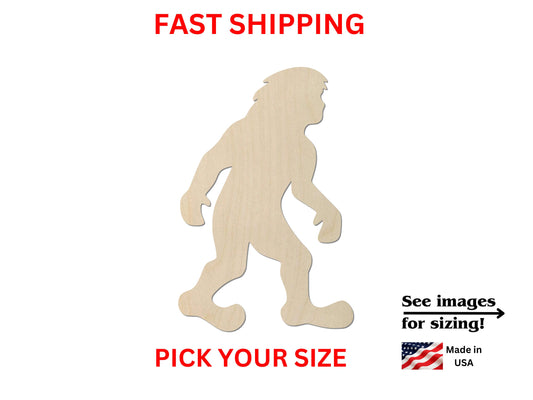 a wooden cutout of a bigfoot walking