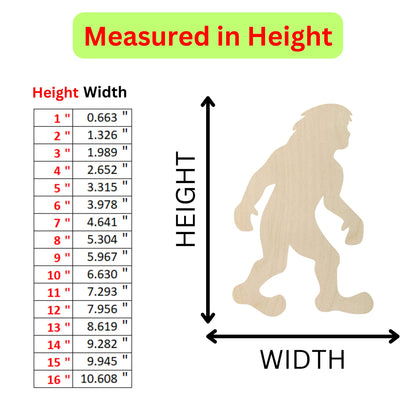 a height chart for a wooden cutout of a bigfoot