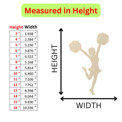 a height chart for a wooden figure of a cheerleader