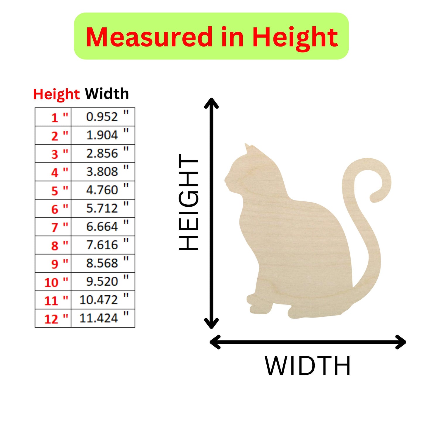 the height of a wooden cat with measurements