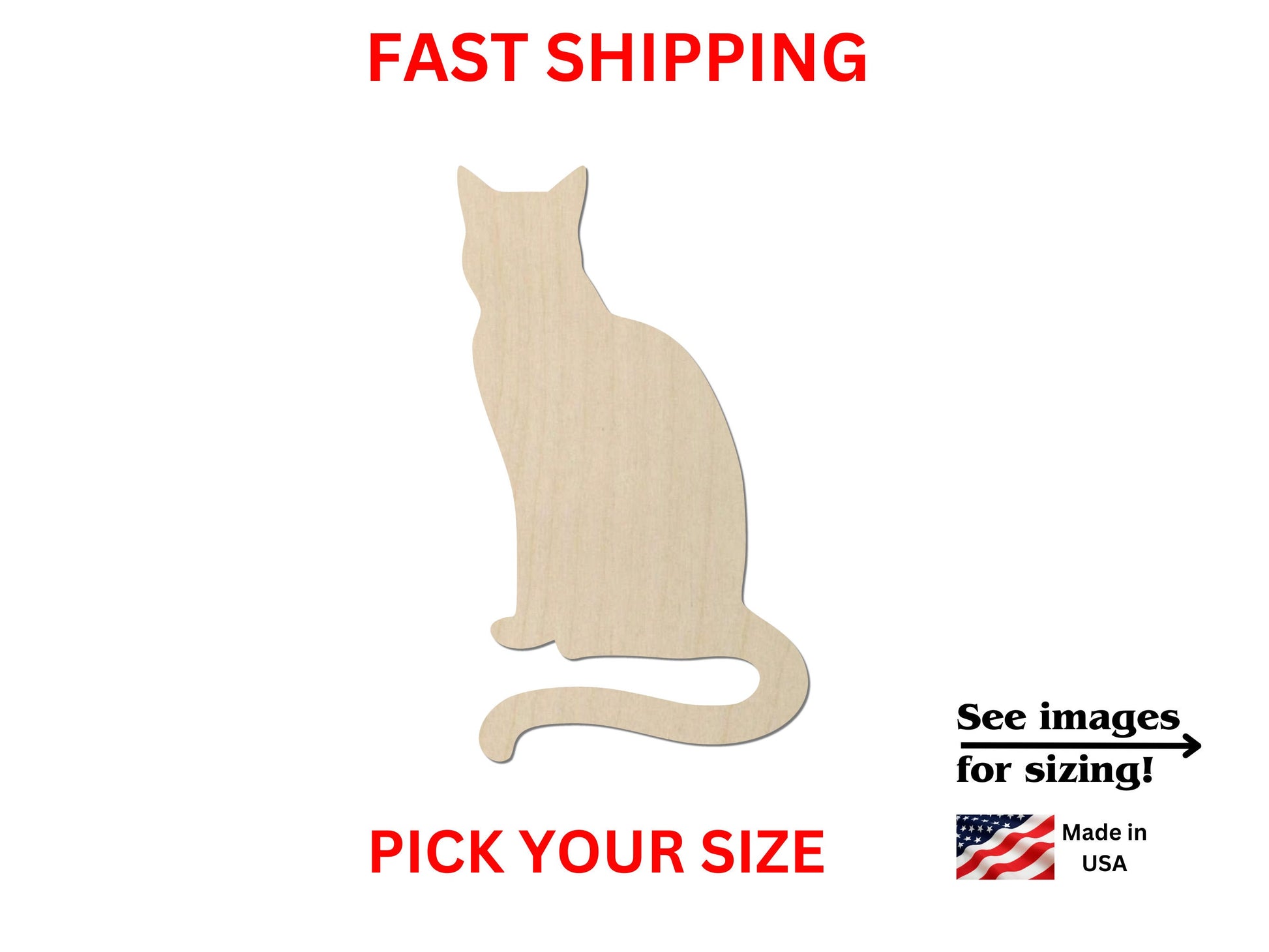 a wooden cutout of a cat sitting on a white background