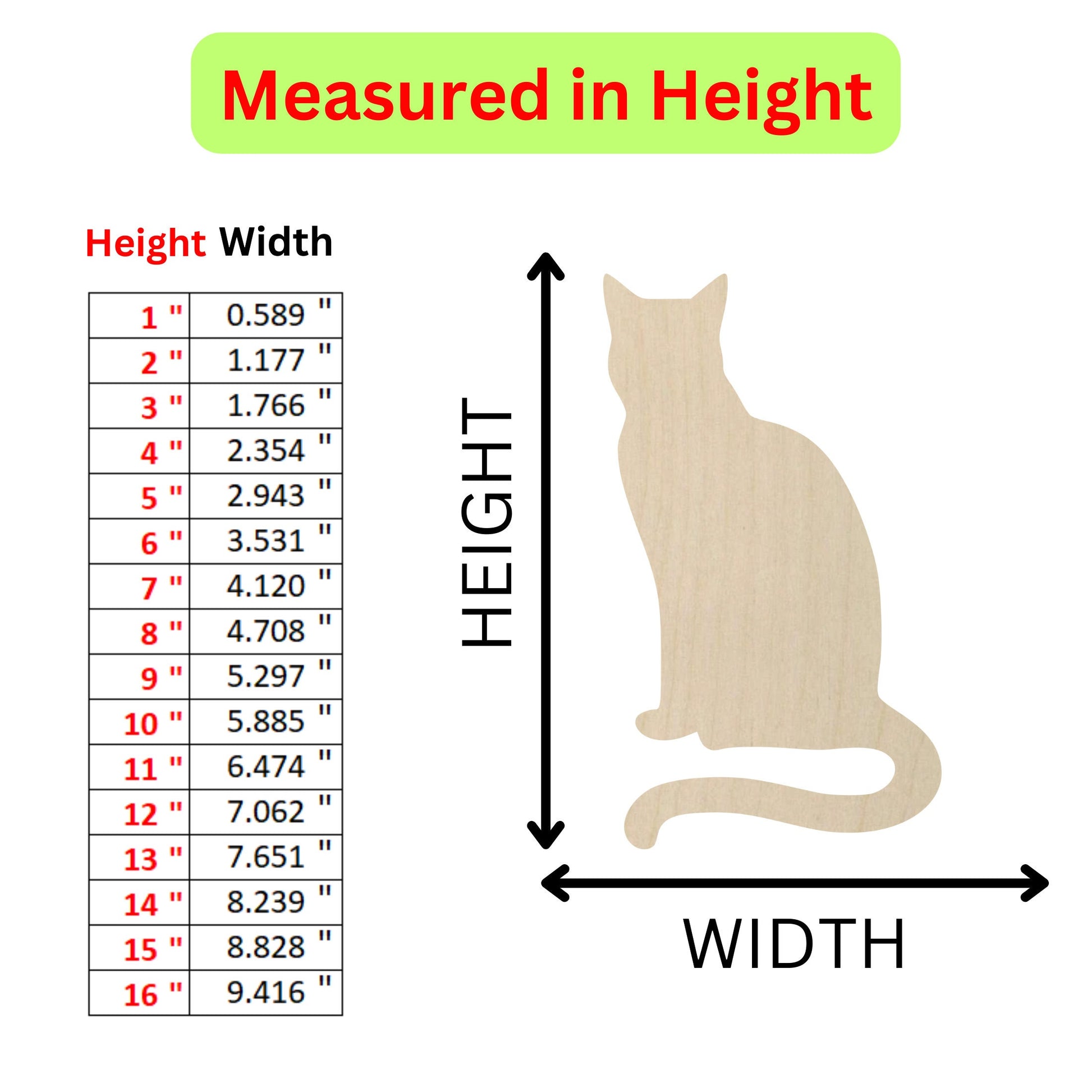 the height of a wooden cat with measurements