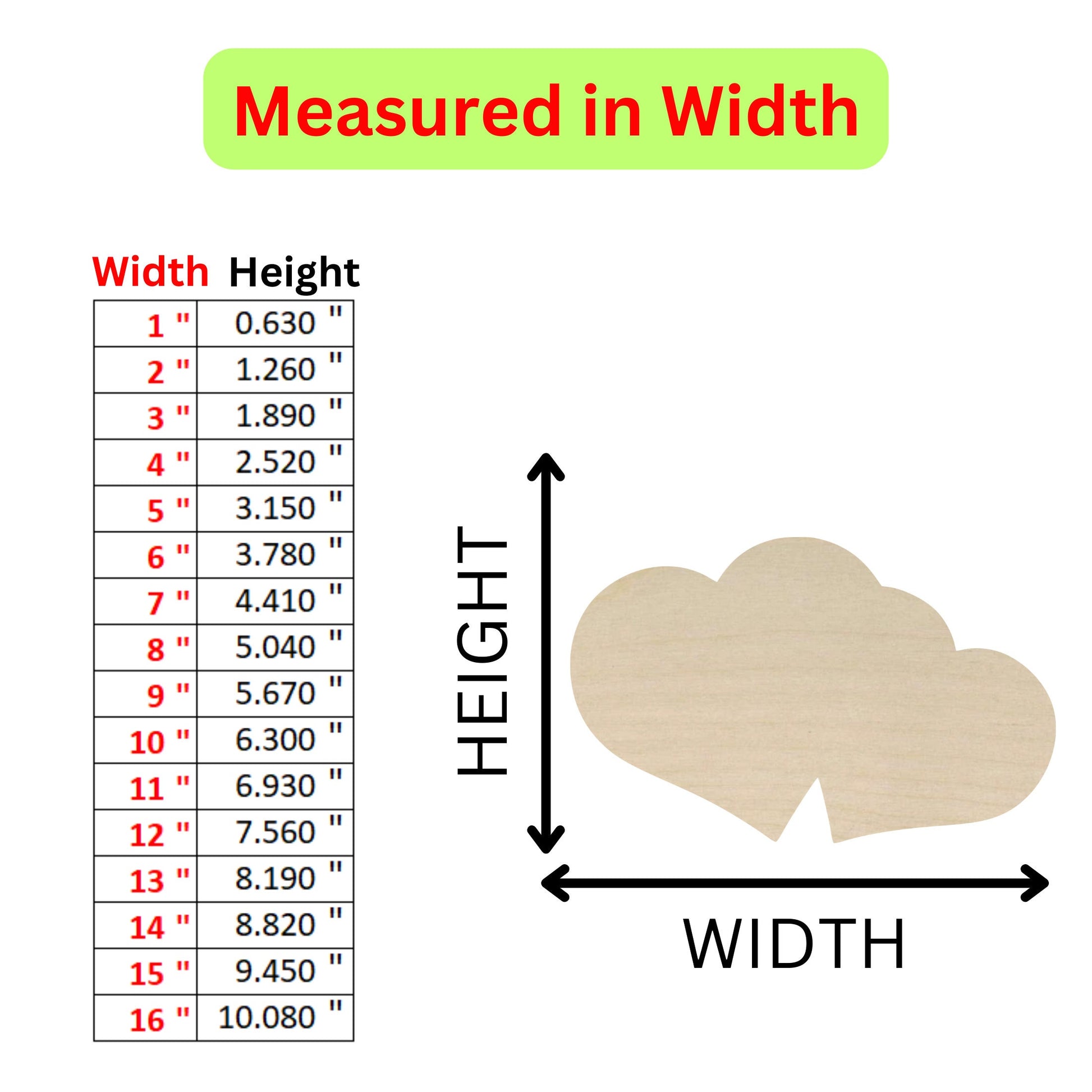 the height of a wooden heart with measurements