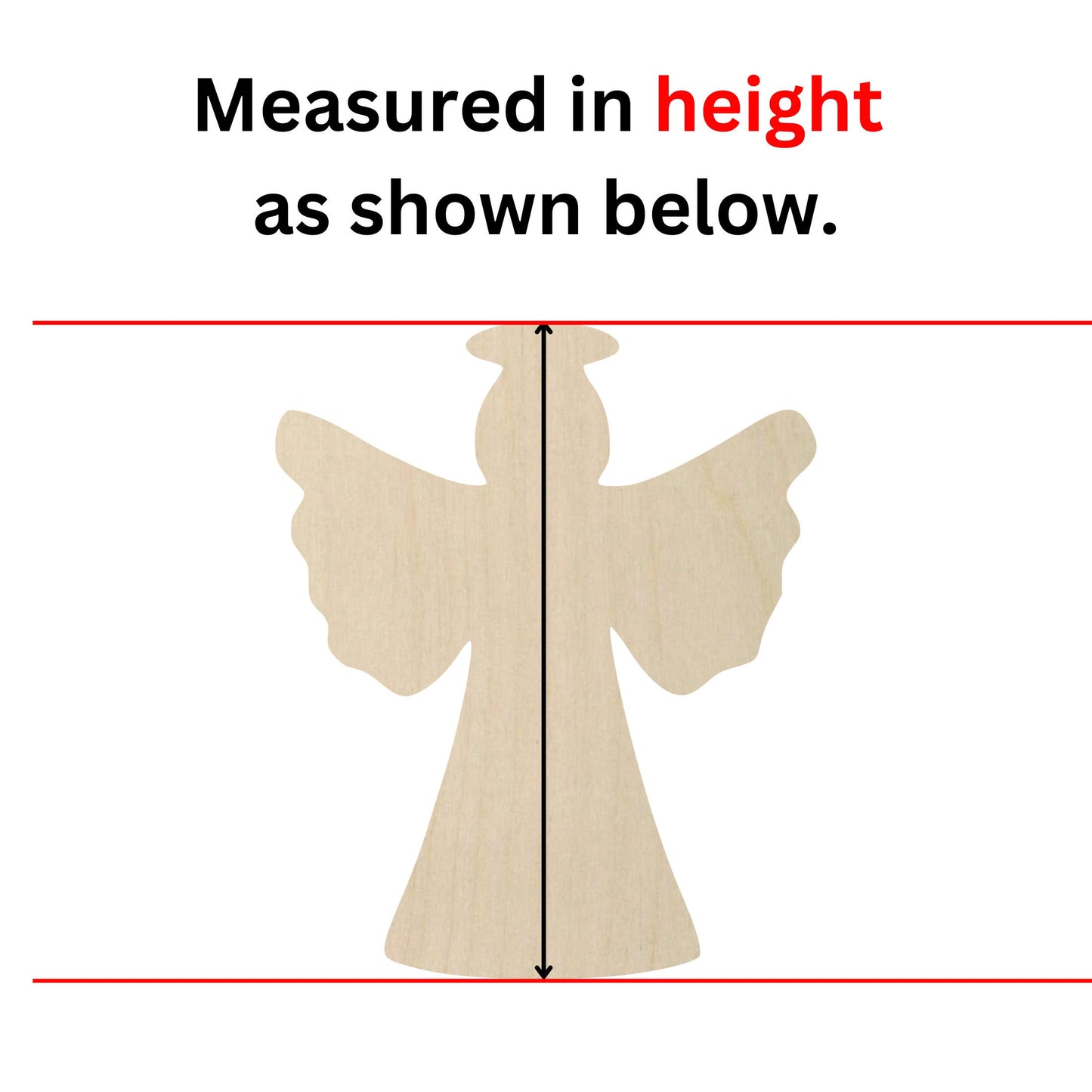 a wooden cutout of an angel with measurements