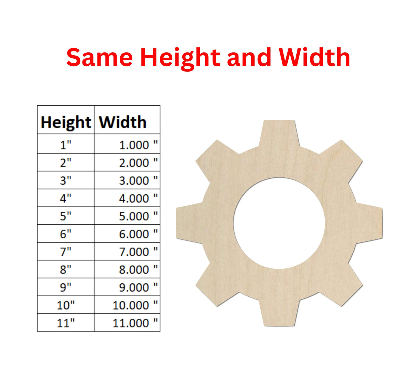 some height and width of a wooden gear