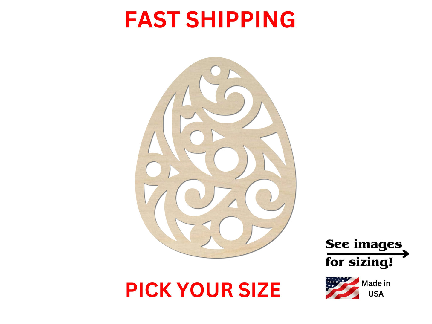 a wooden cutout of an easter egg