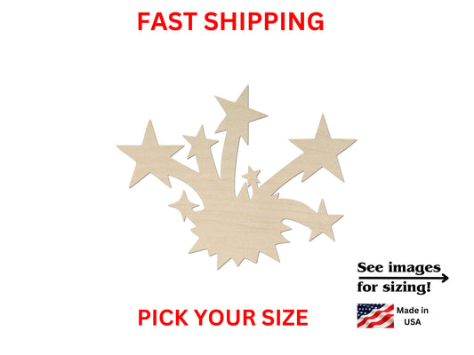 a wooden cutout of stars with the words fast shipping