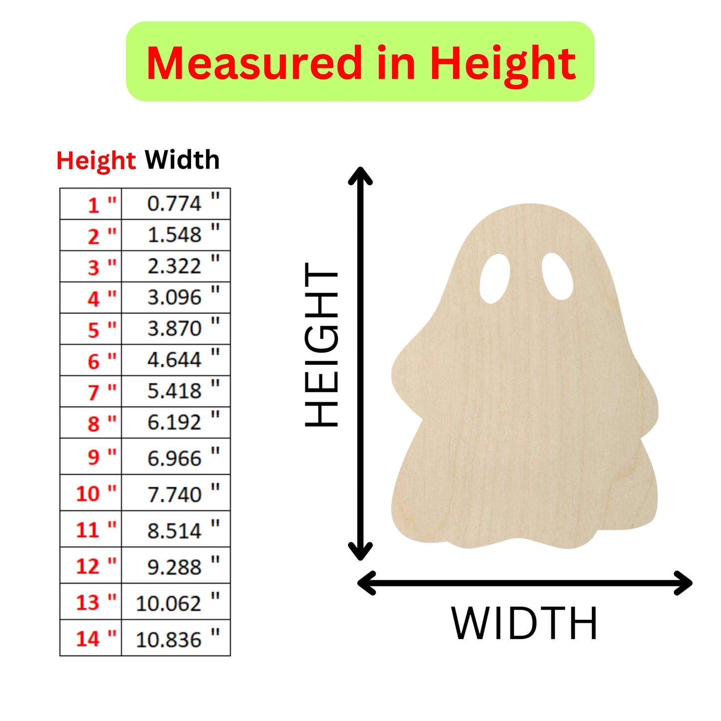 the height of a wooden ghost with measurements