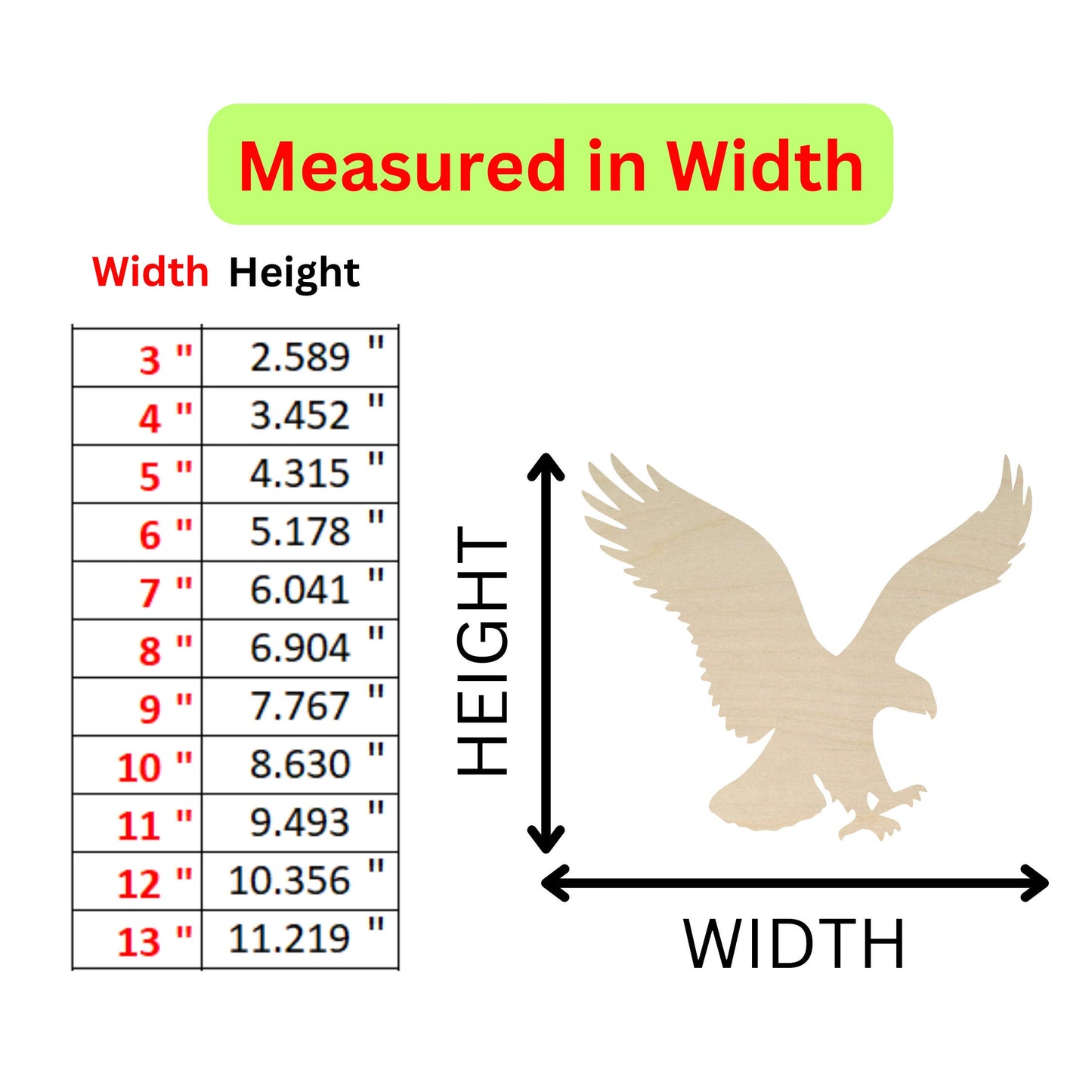 a wooden cutout of an eagle with measurements