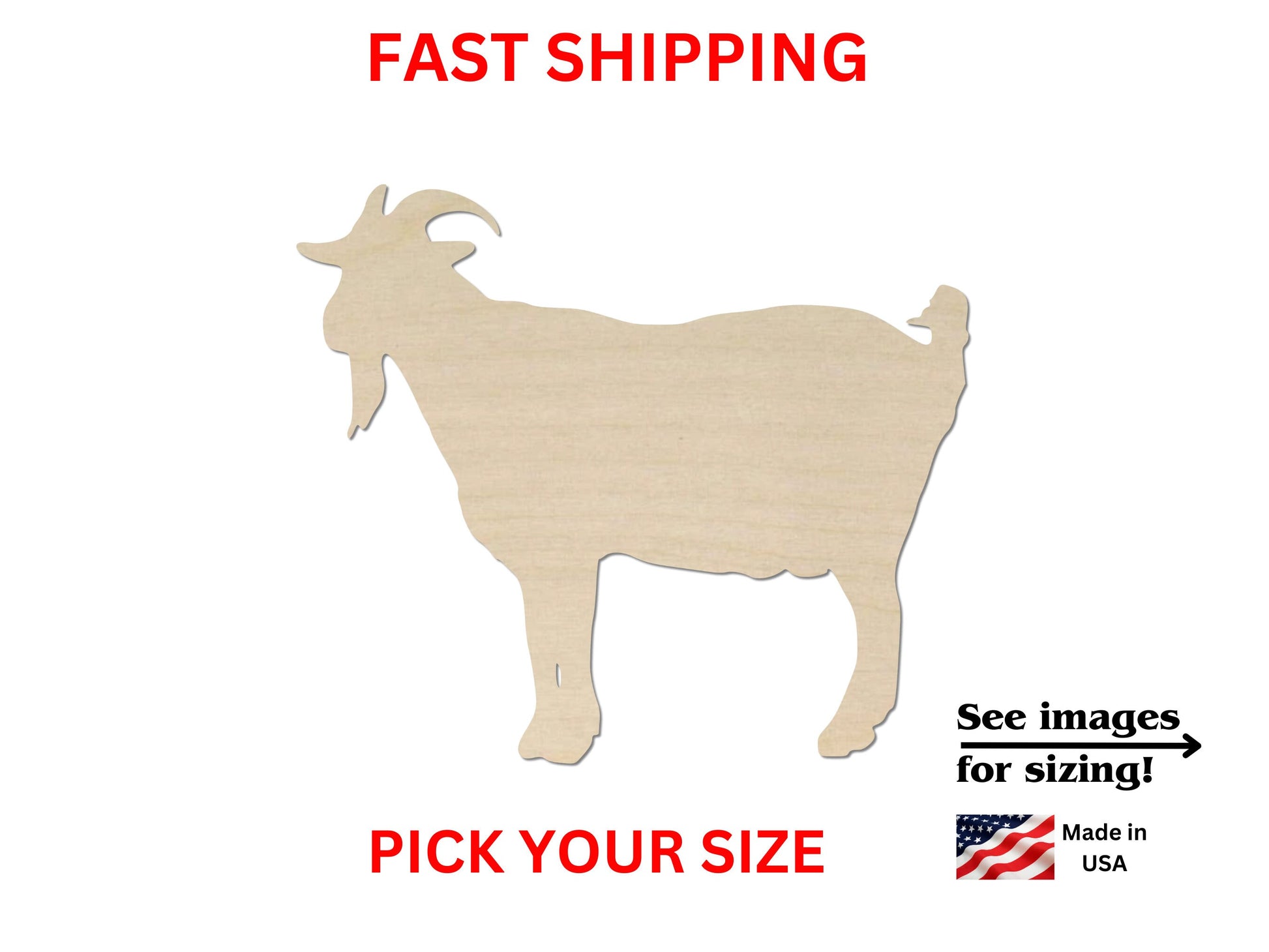 a picture of a goat with the words fast shipping on it