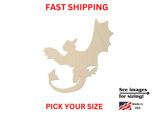 a wooden cutout of a dragon with the words fast shipping