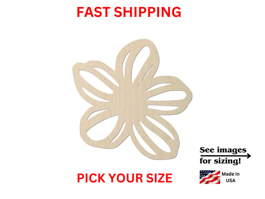 a wooden cutout of a flower with the text fast shipping