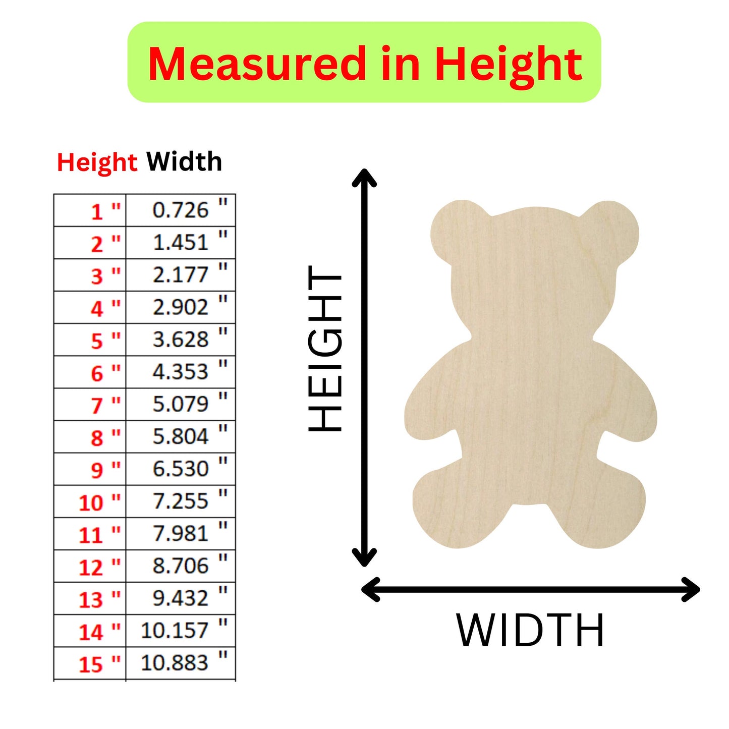 measurements of a wooden teddy bear