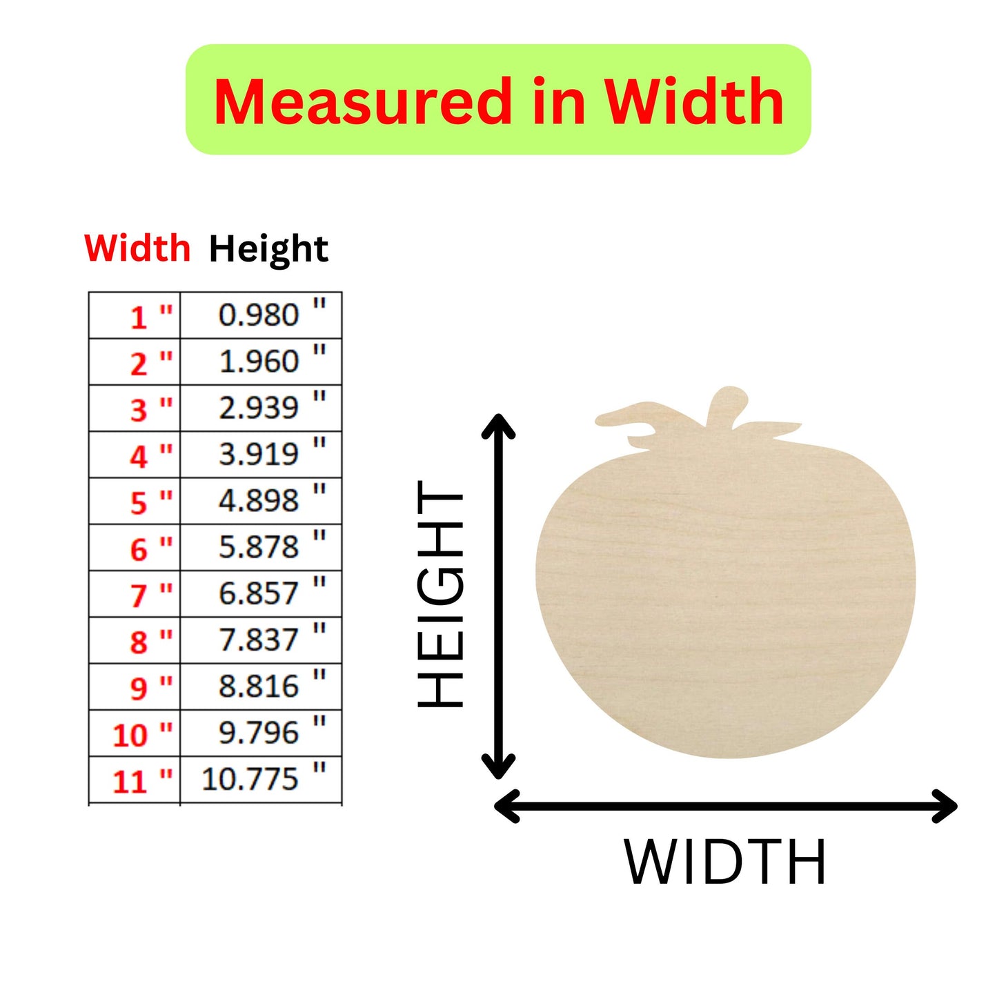 the measurements of a wooden apple