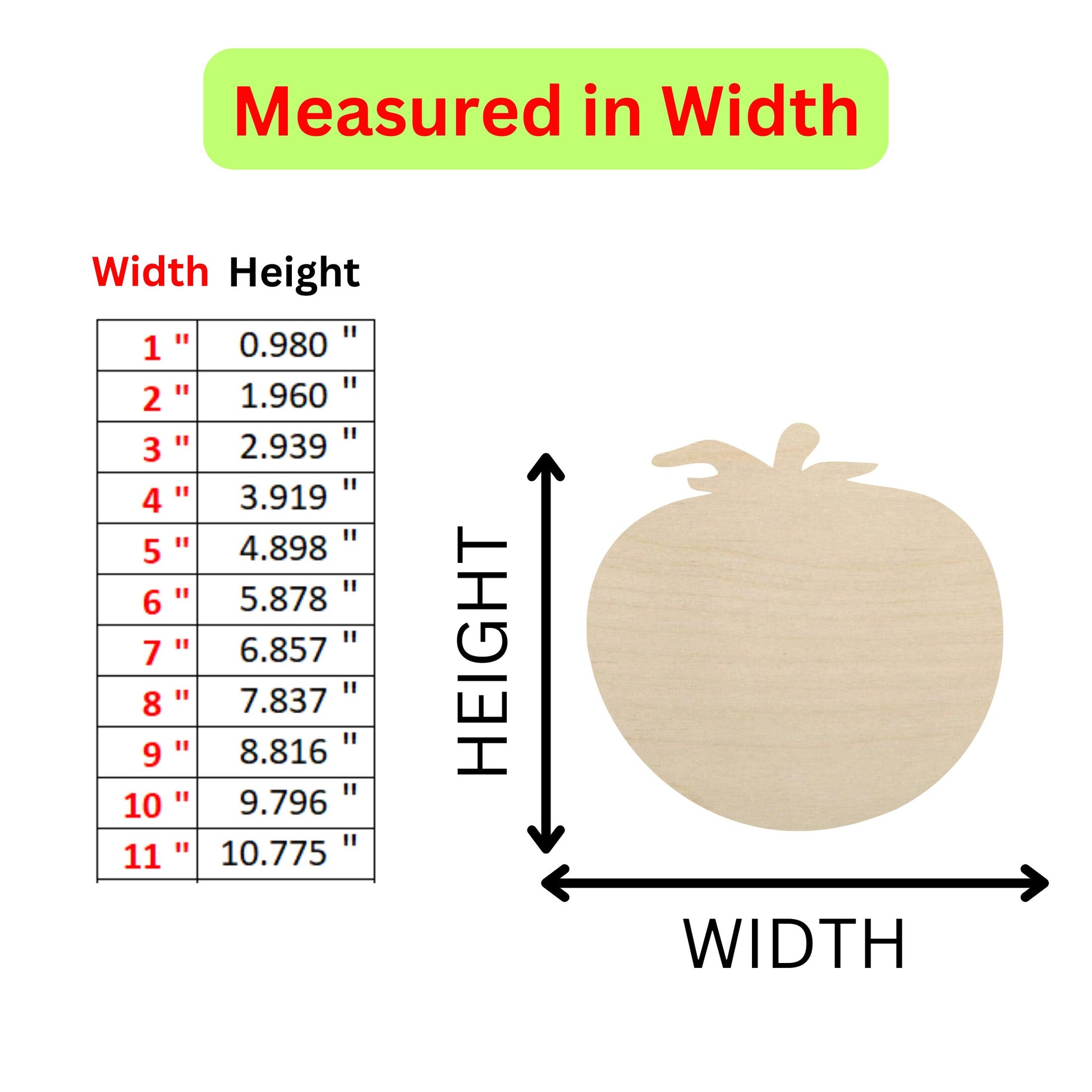 the measurements of a wooden apple