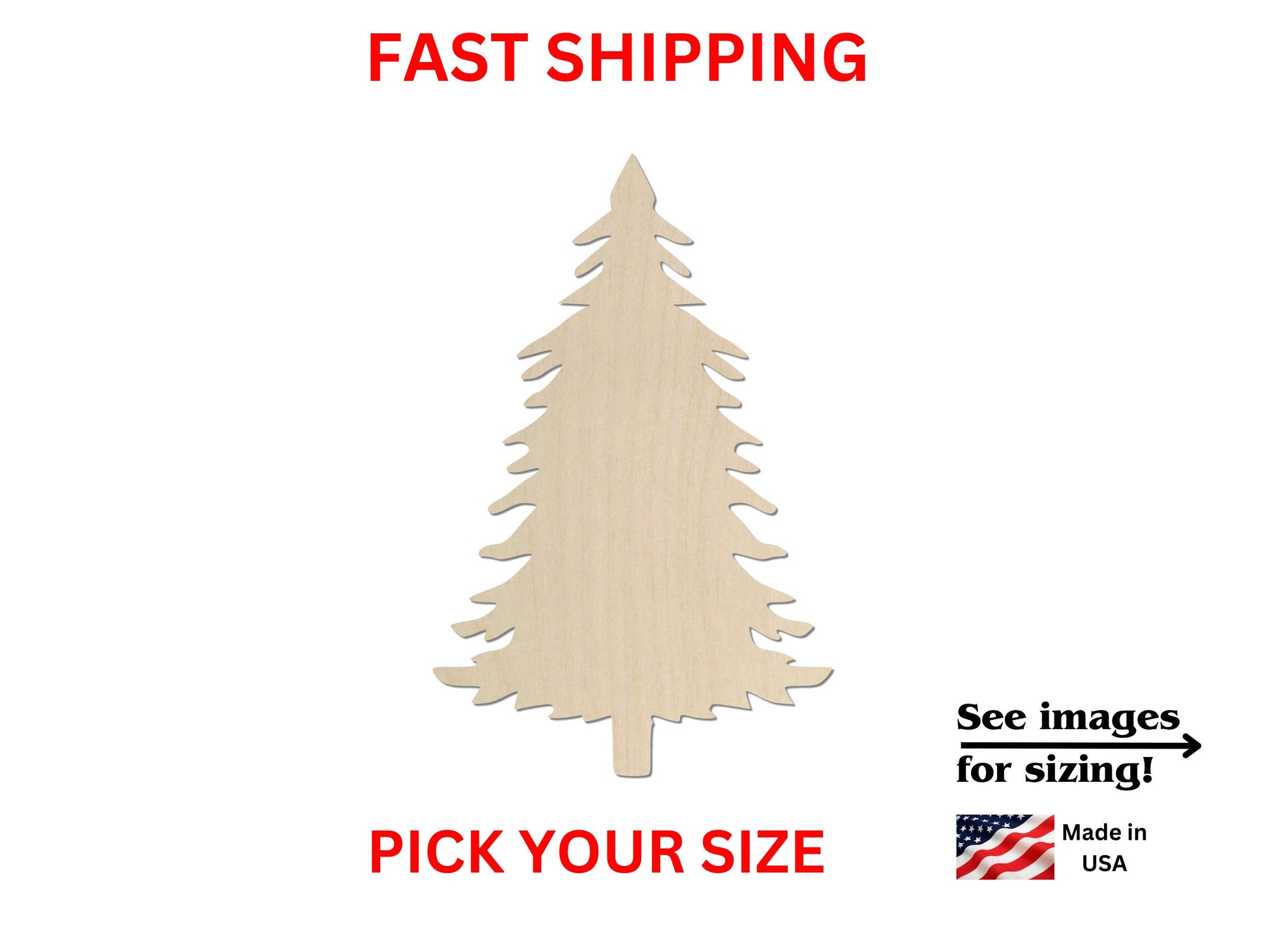 a wooden cutout of a pine tree