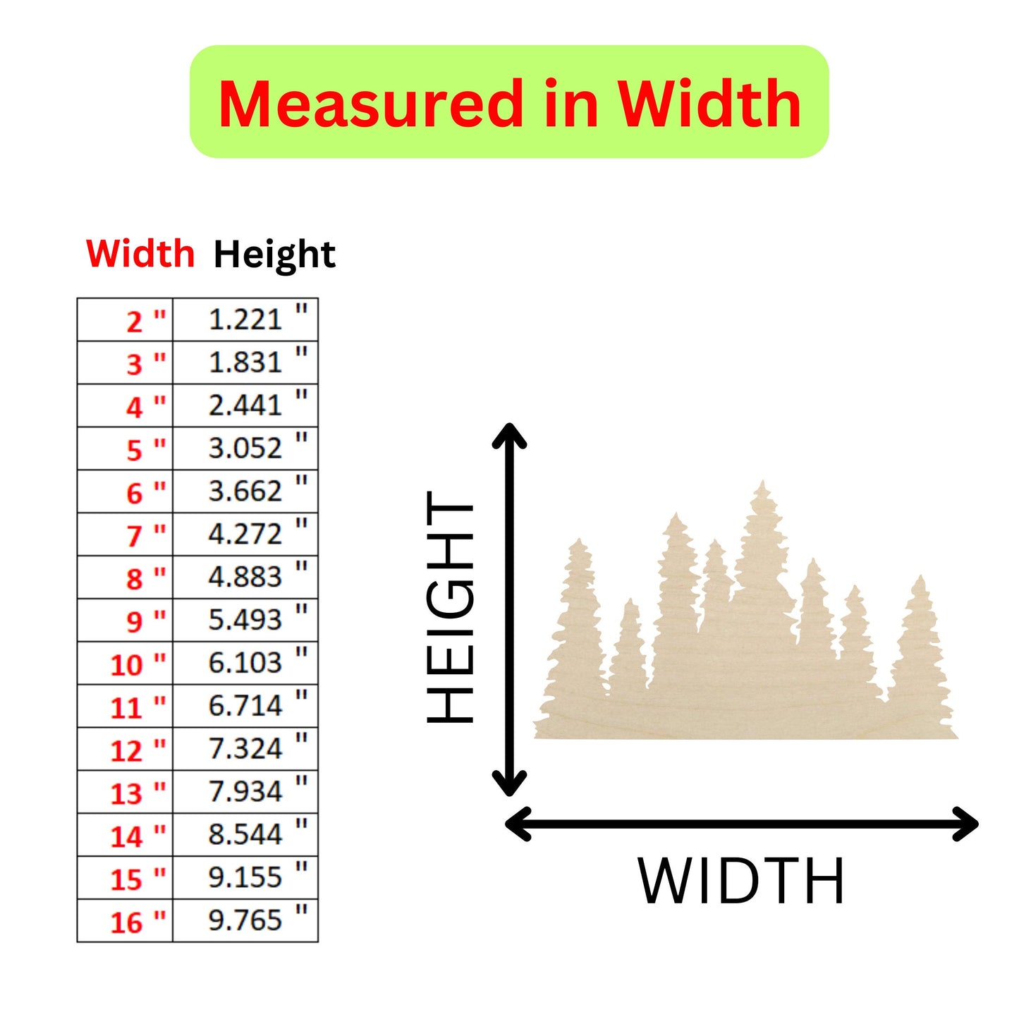 the height of a tree is measured in width