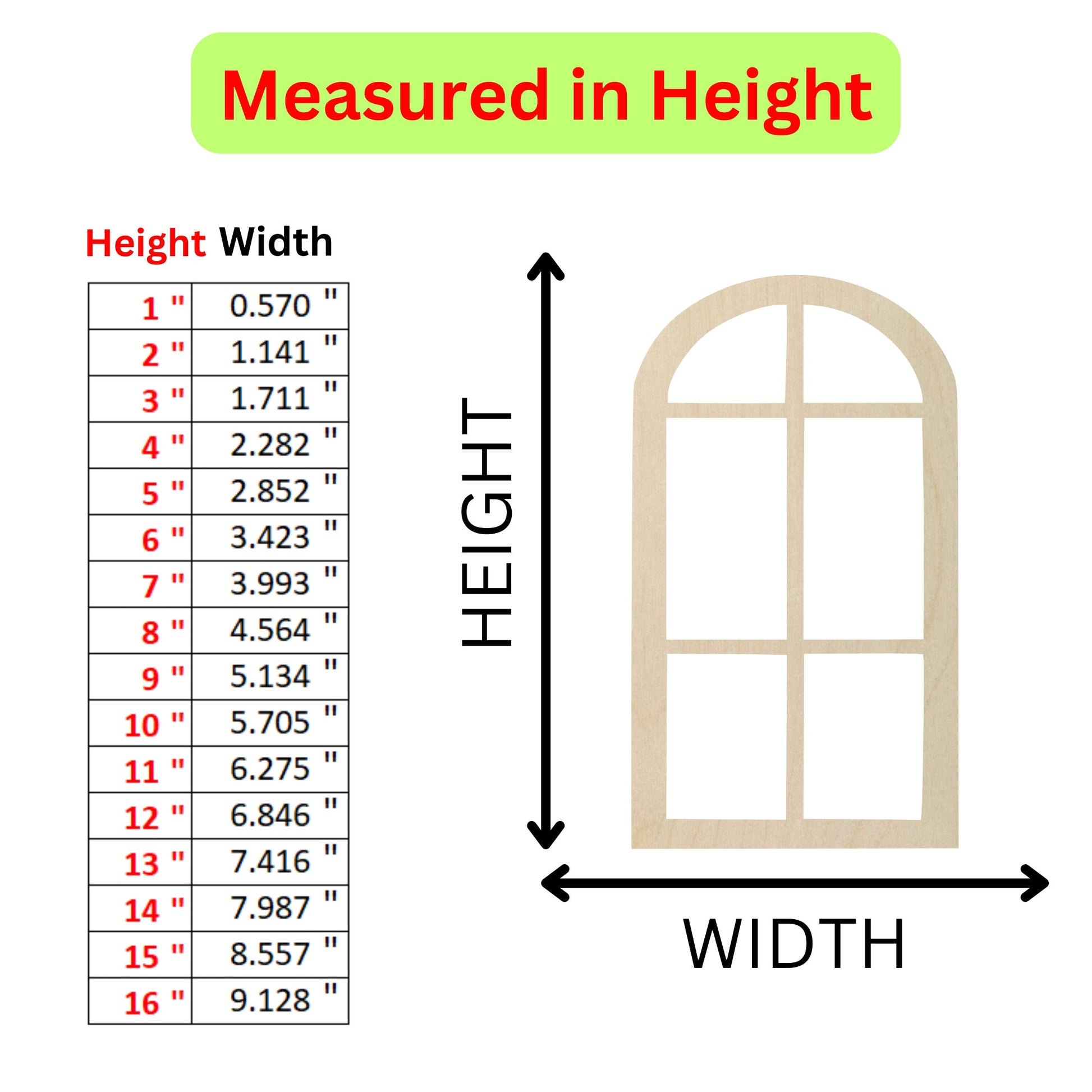 a height chart for a window with measurements