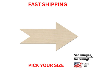 a wooden arrow with the words fast shipping on it