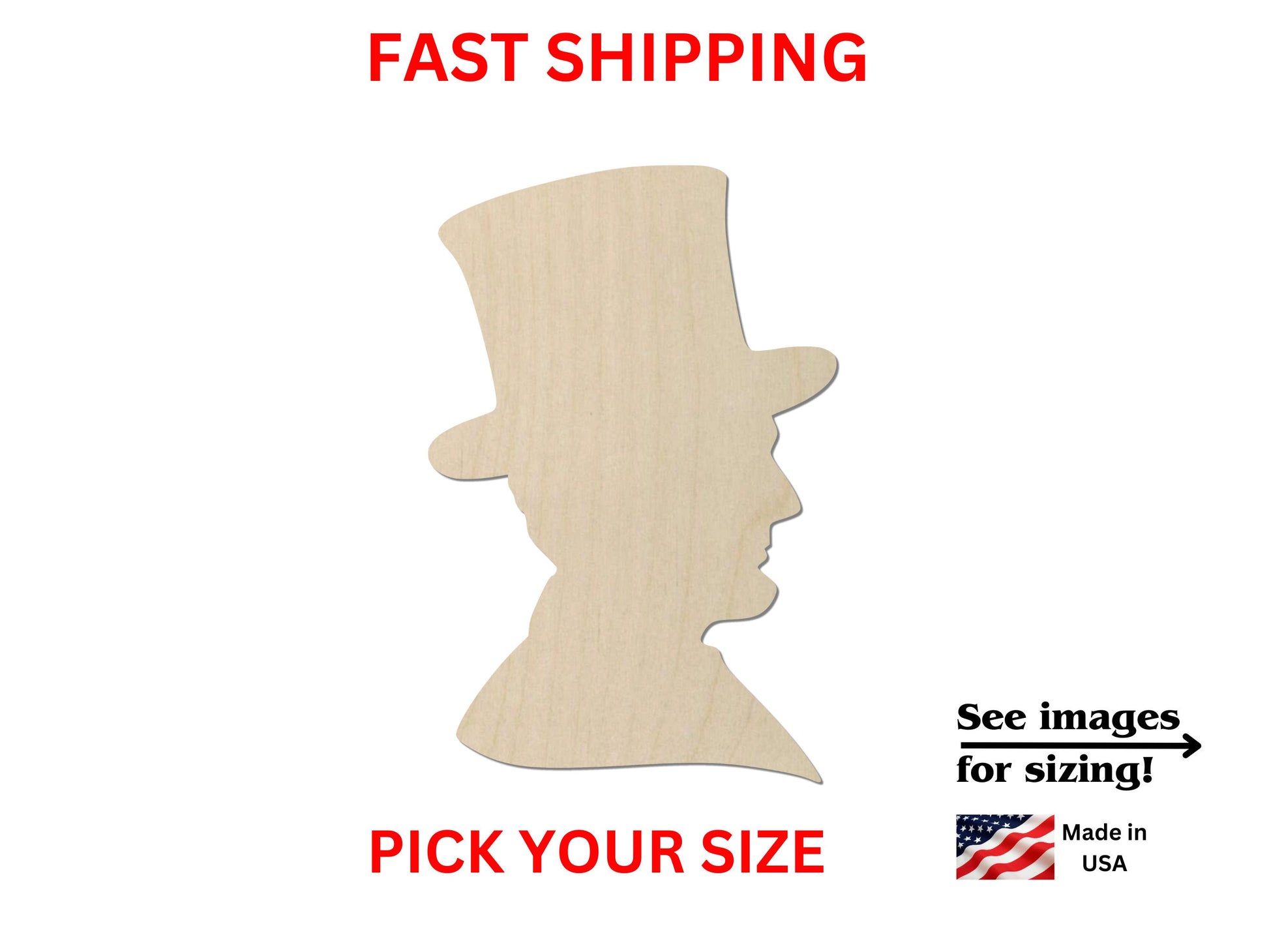 a wooden cutout of a man wearing a top hat