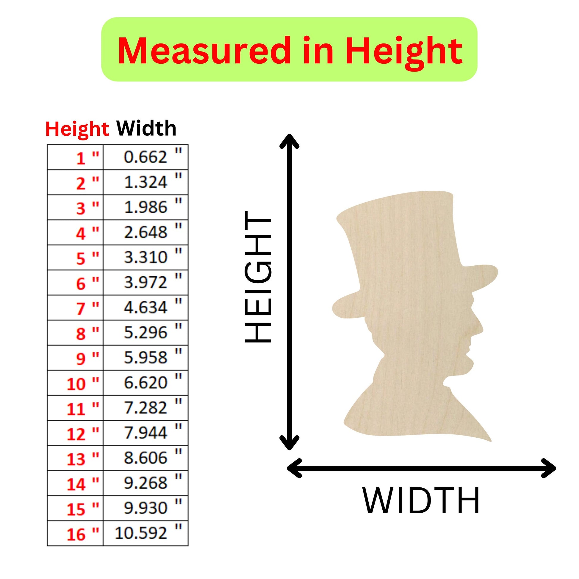 a height chart for a hat with measurements