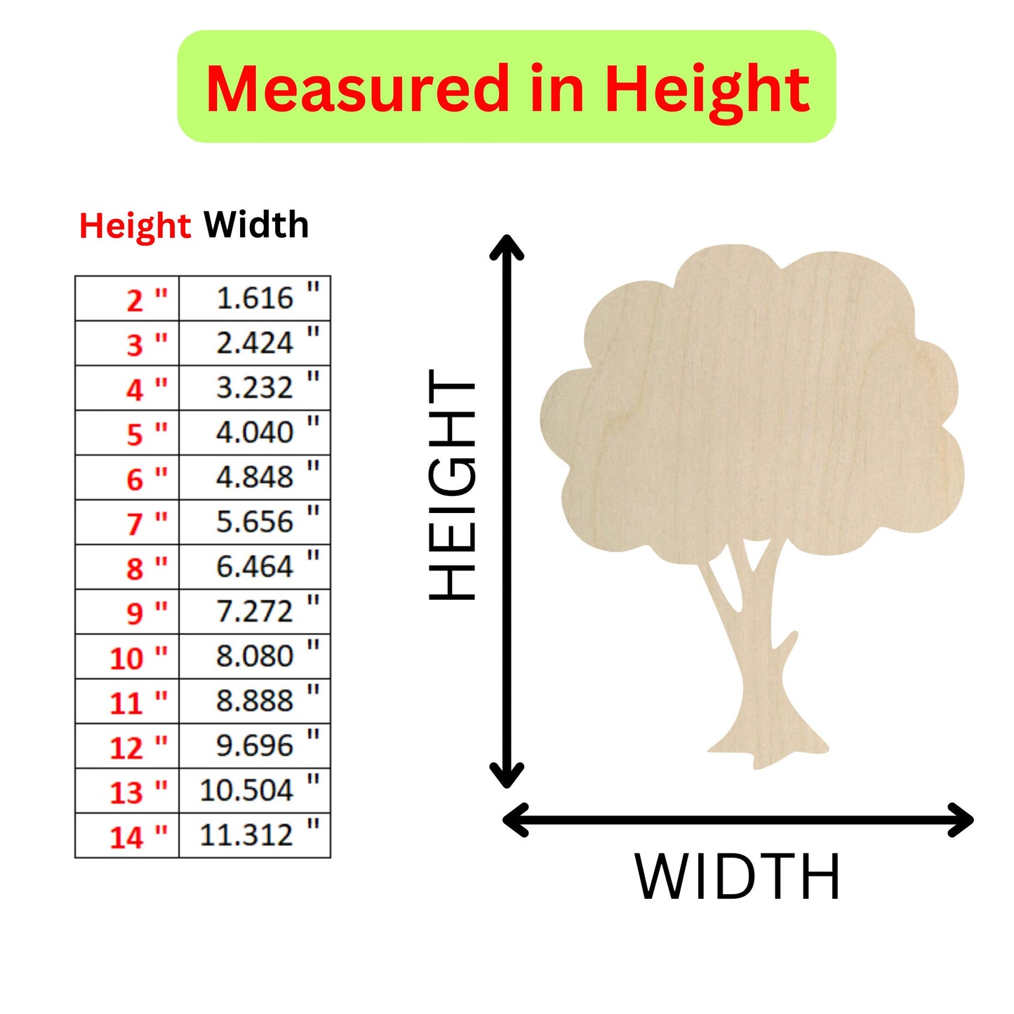 the height of a wooden tree with measurements