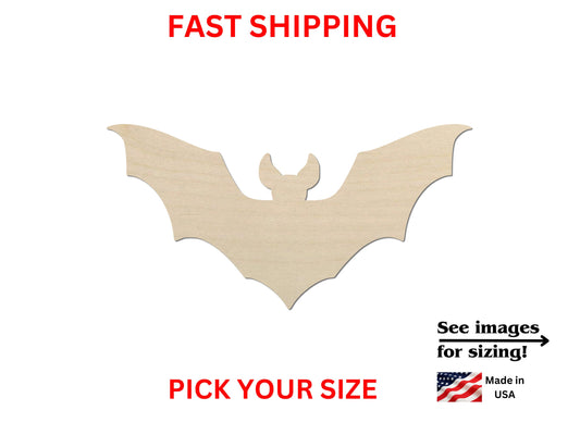 a wooden cutout of a bat with the words fast shipping