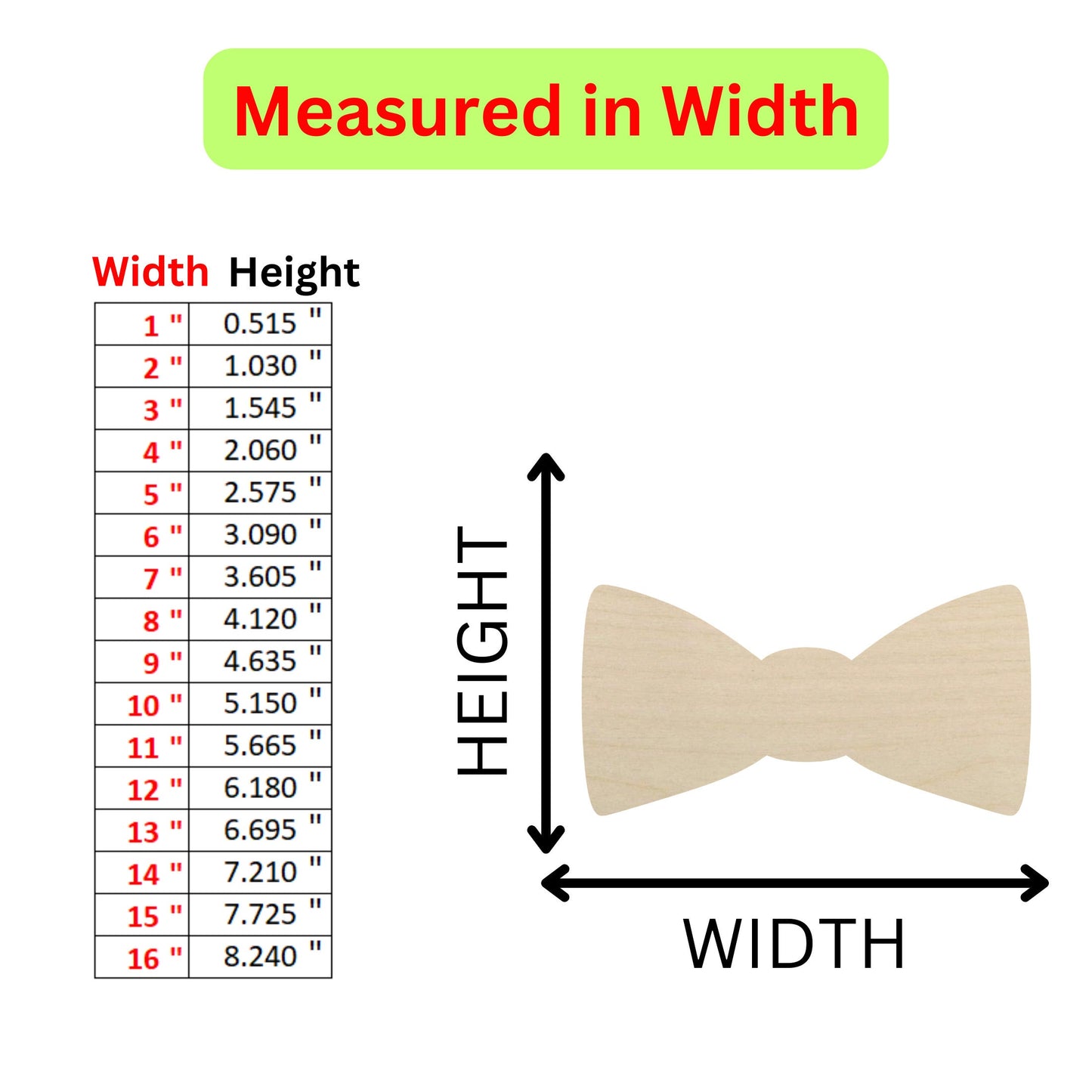 the measurements of a wooden bow tie