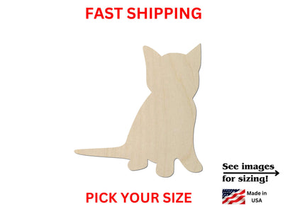 a wooden cutout of a cat with the text fast shipping