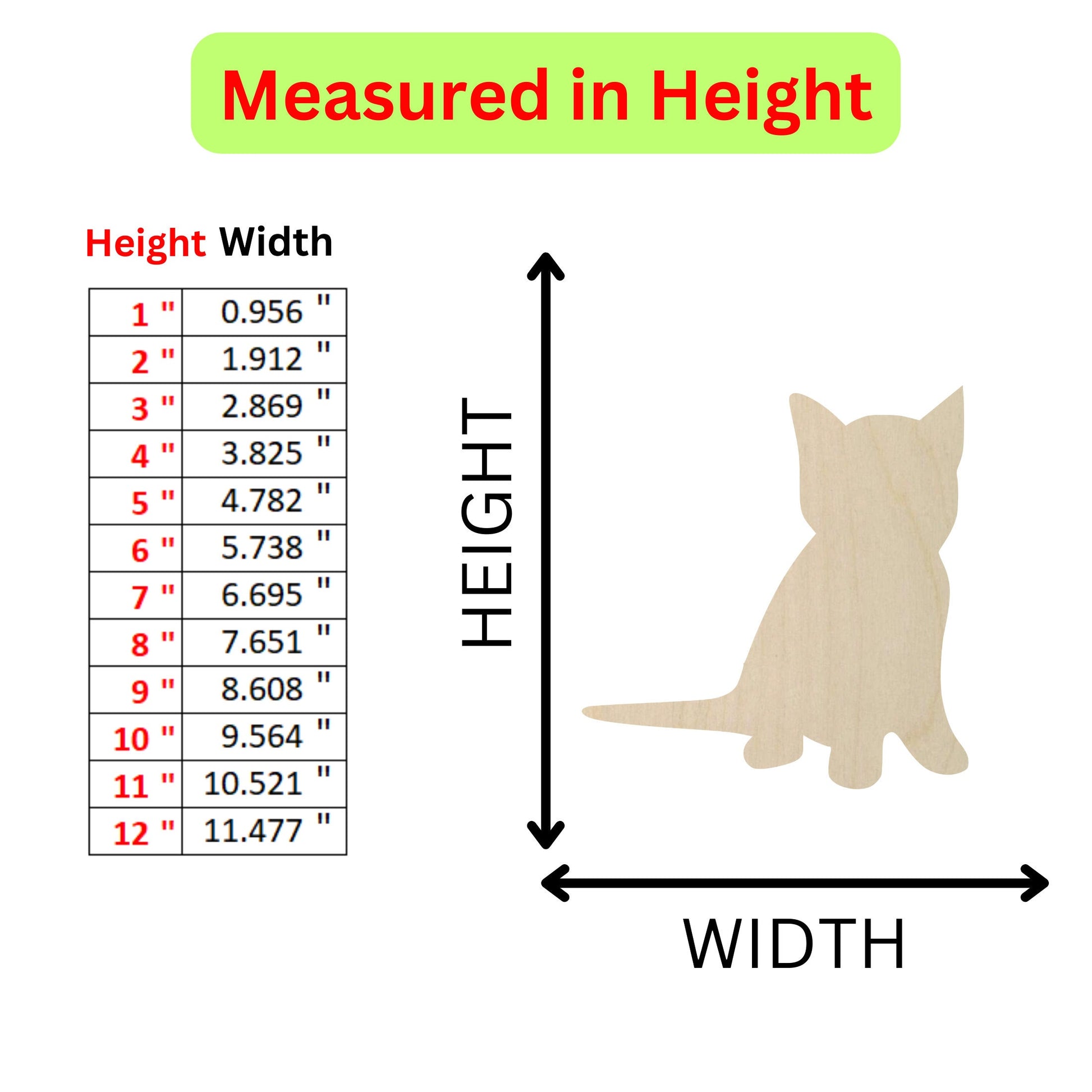 a wooden cutout of a cat with measurements