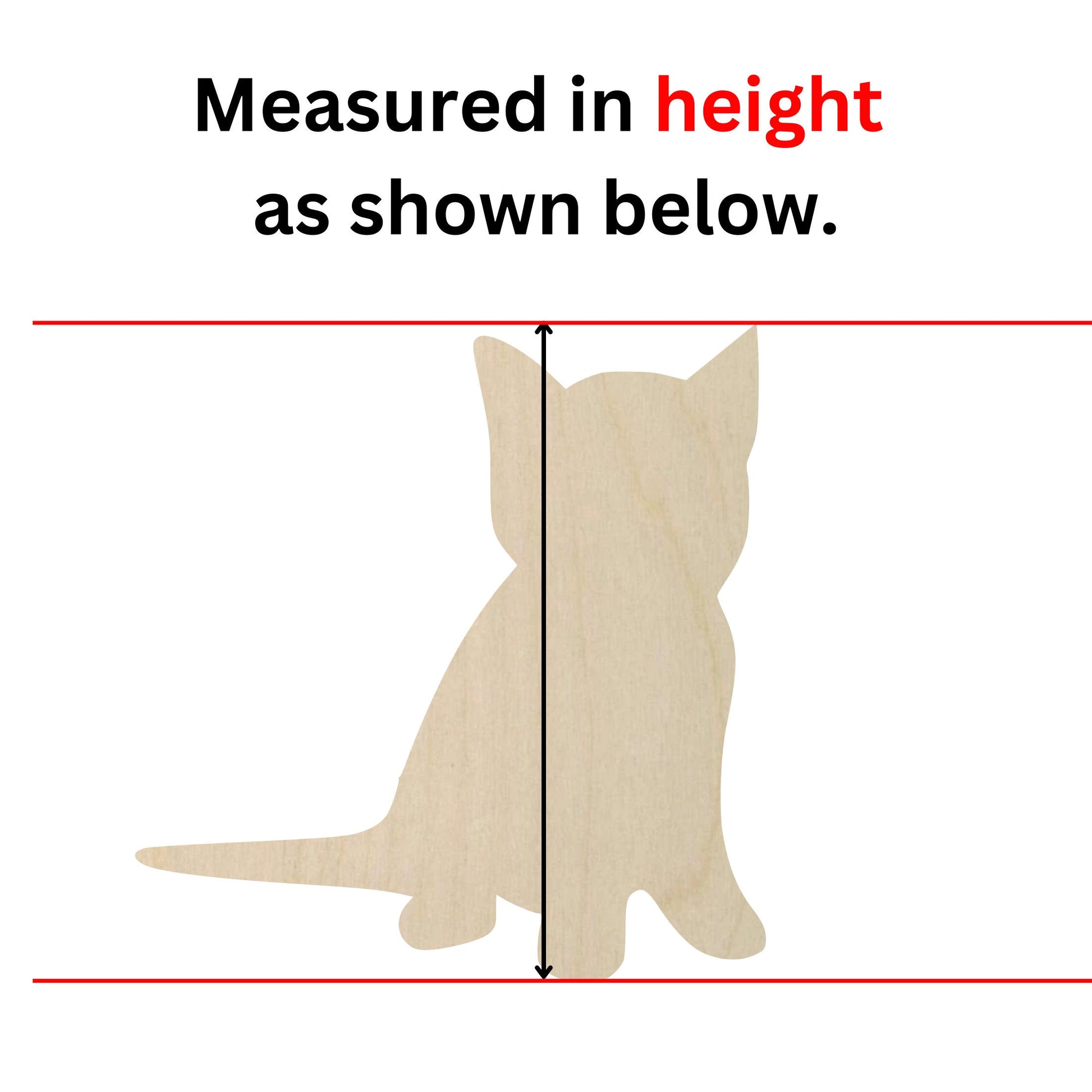 a wooden cutout of a cat with measurements