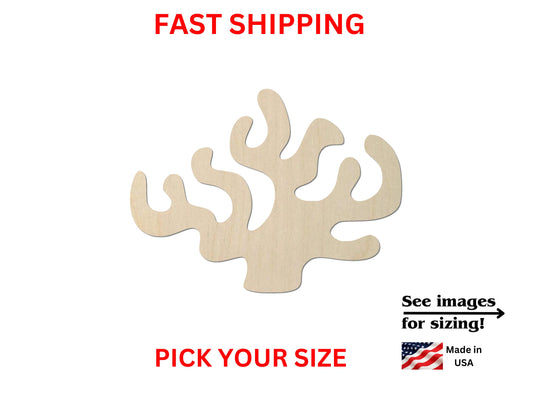 a wooden cutout of a coral with the words fast shipping