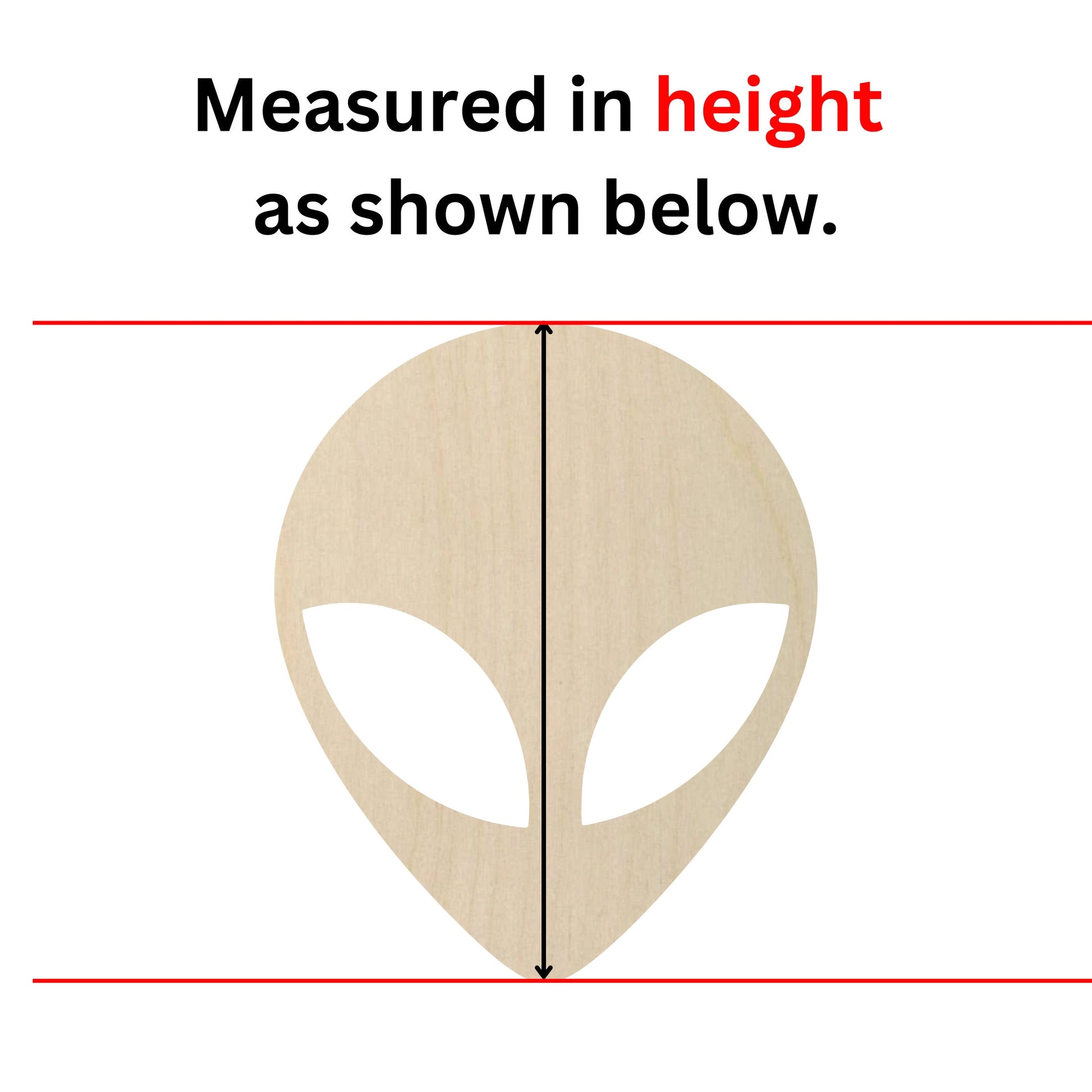 a picture of a wooden alien head with measurements