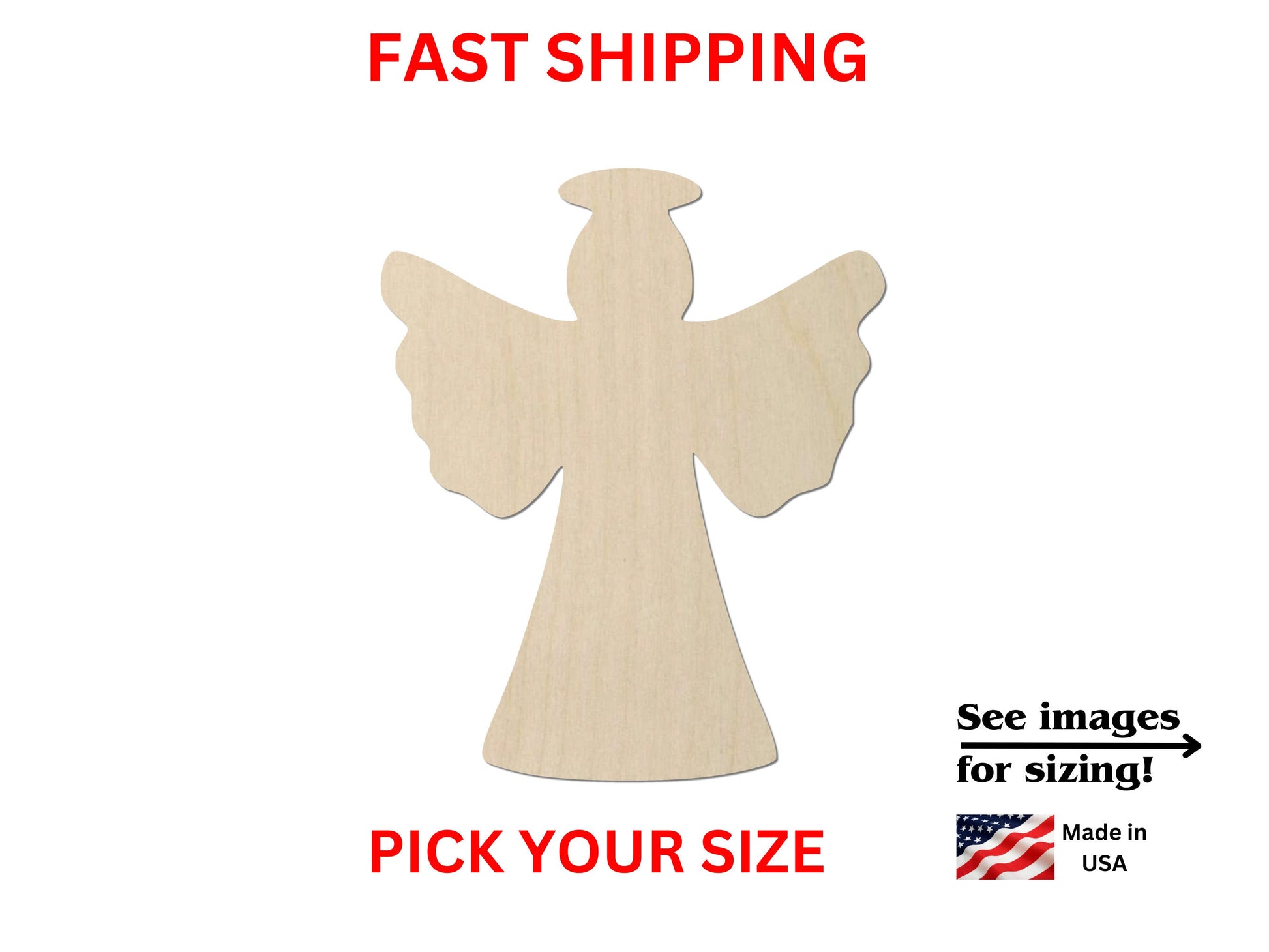 a wooden cutout of an angel with wings