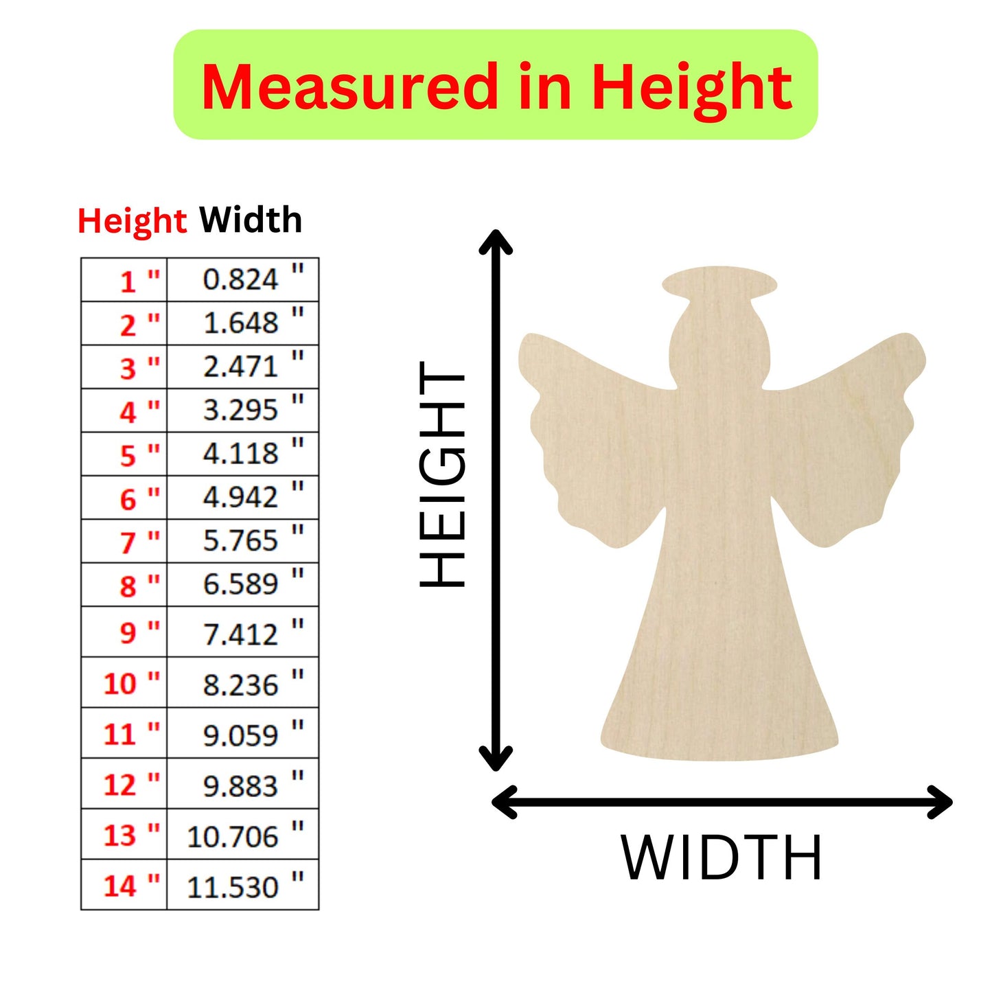 a wooden cutout of an angel with measurements