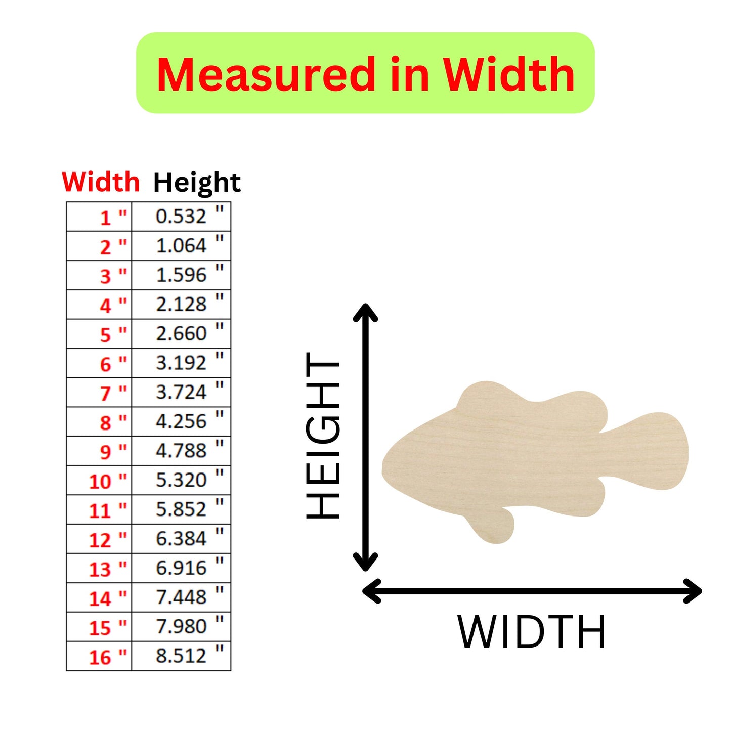 the height of a wooden fish with measurements