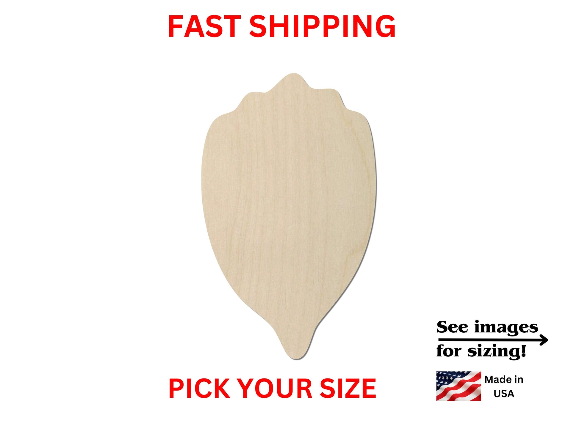 a wooden shape with the words fast shipping on it