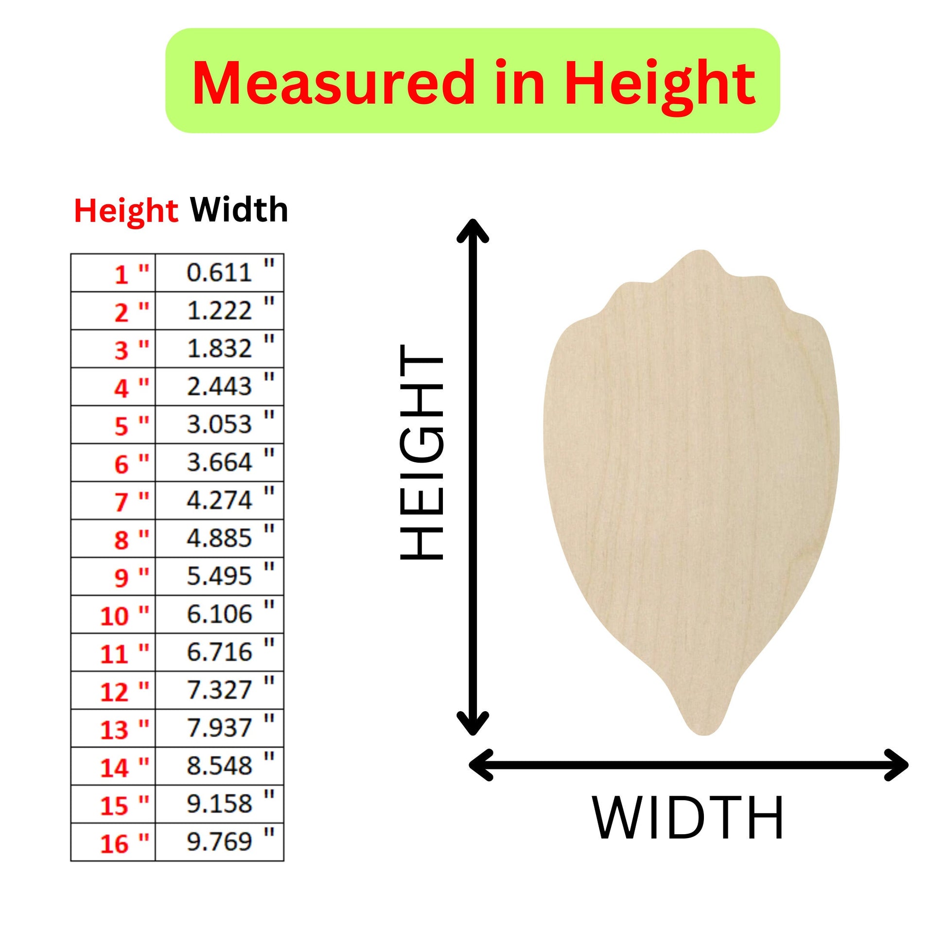 the height of a wooden heart with measurements