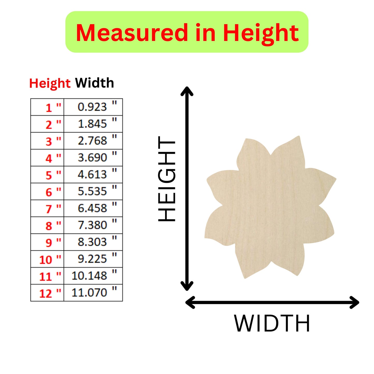 the height of a wooden flower with measurements