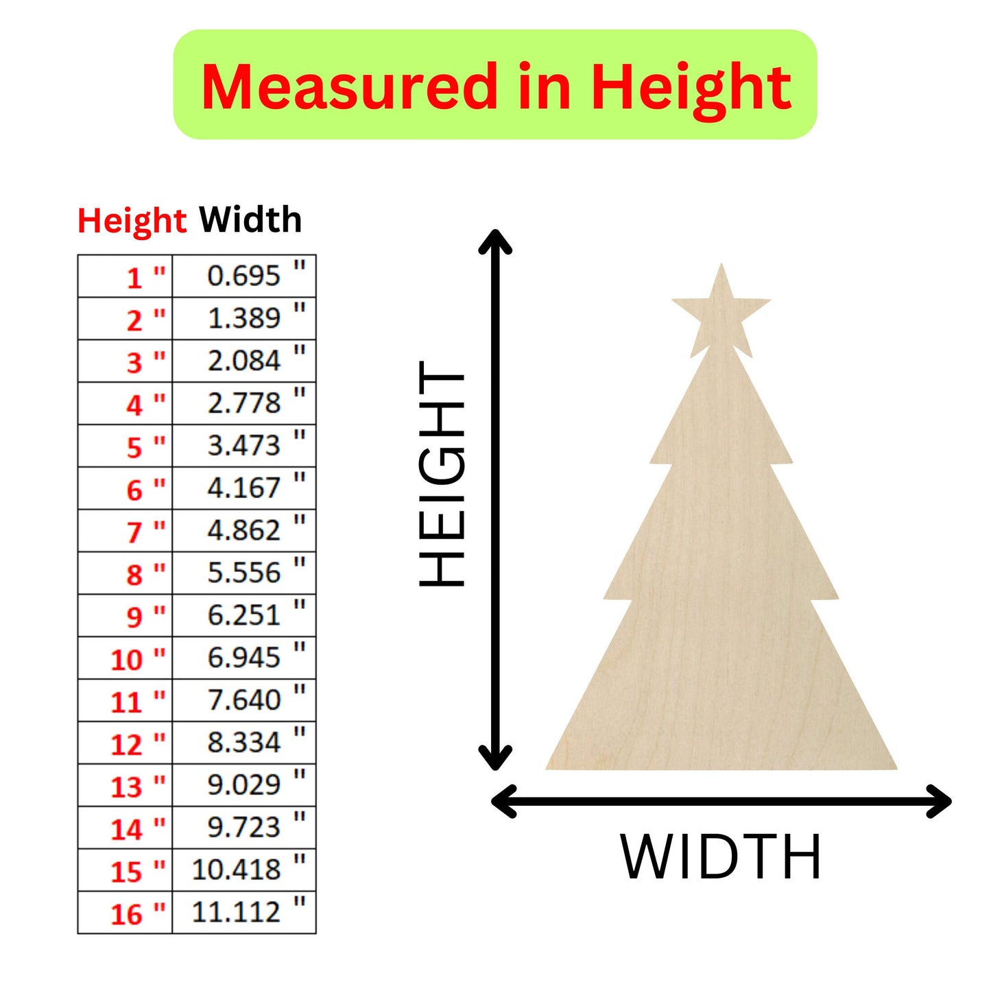 the height of a wooden christmas tree