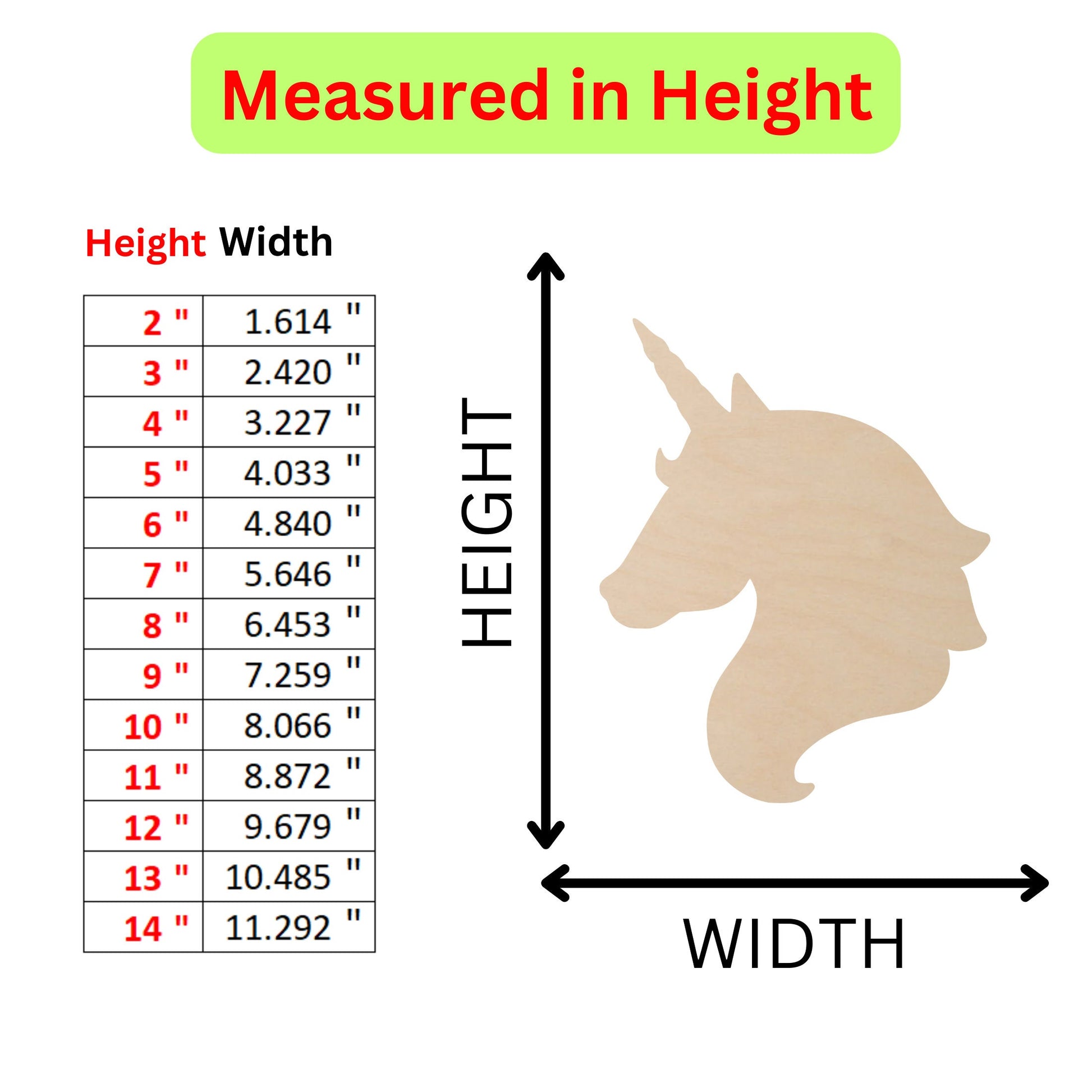 the height of a wooden unicorn head