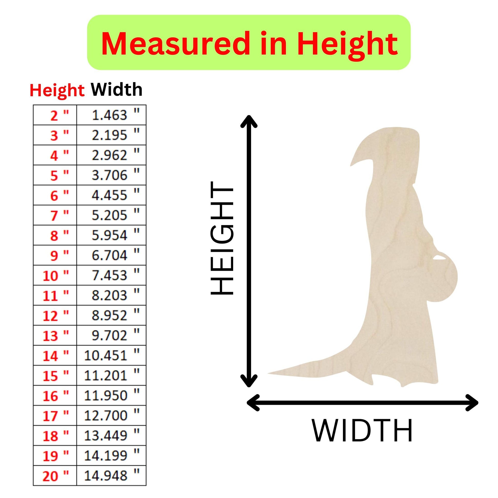 a height chart for the height of a bird