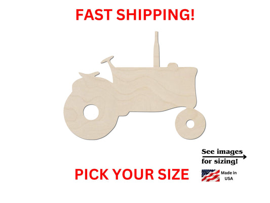 a wooden toy tractor with the text fast shipping pick your size