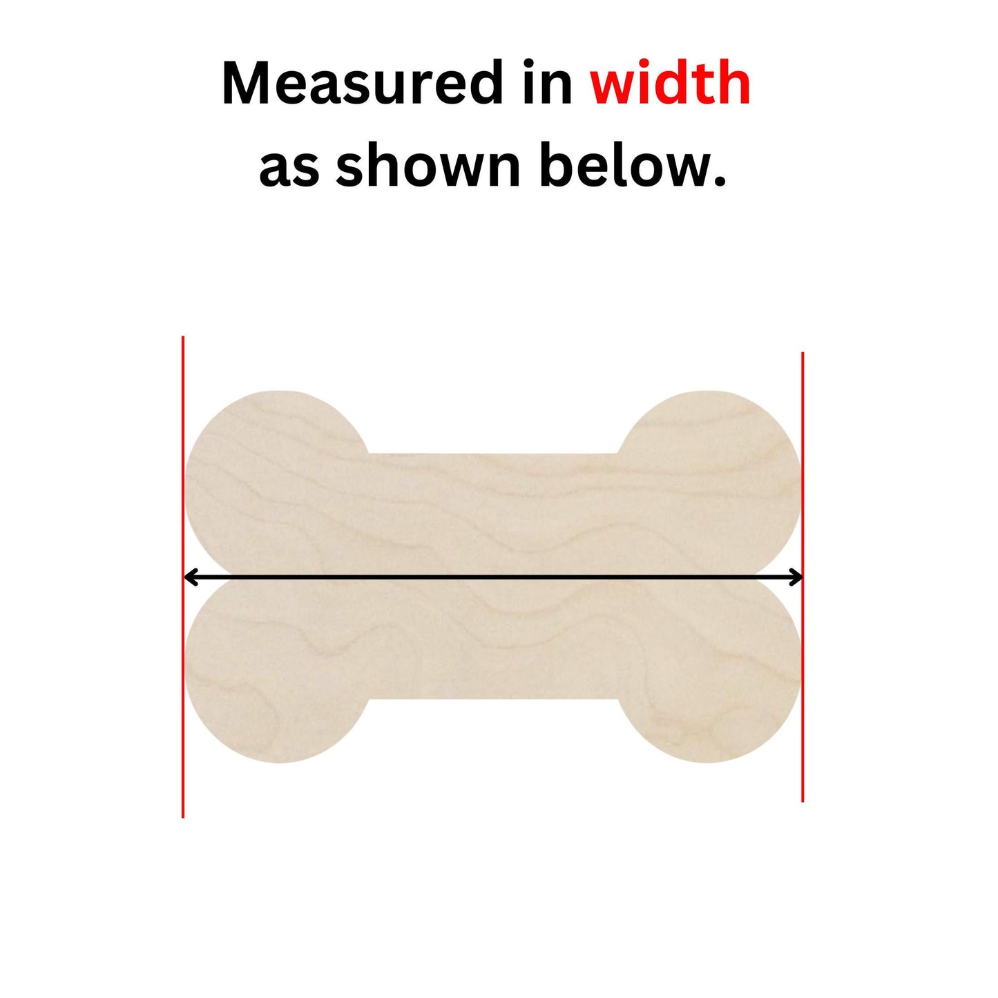 a wooden toy bone with measurements for it