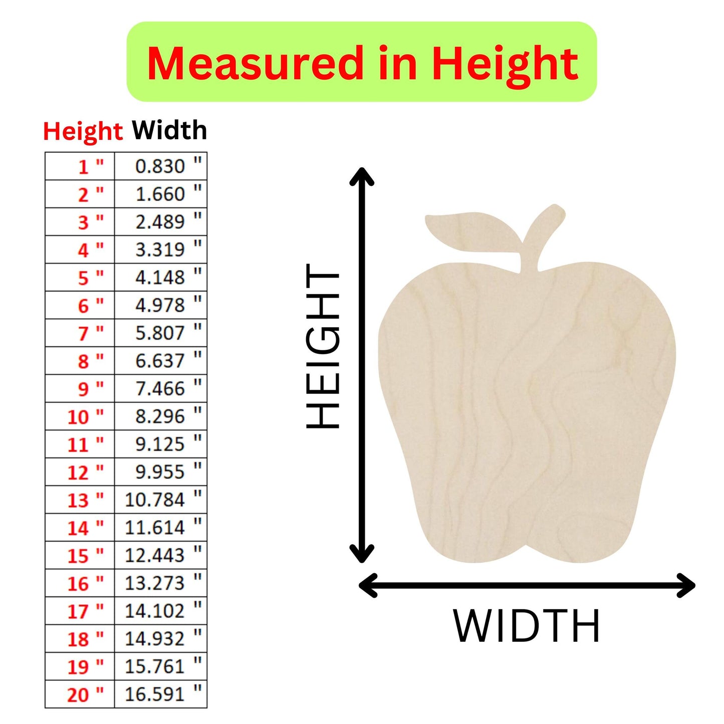 the height of a wooden apple with measurements