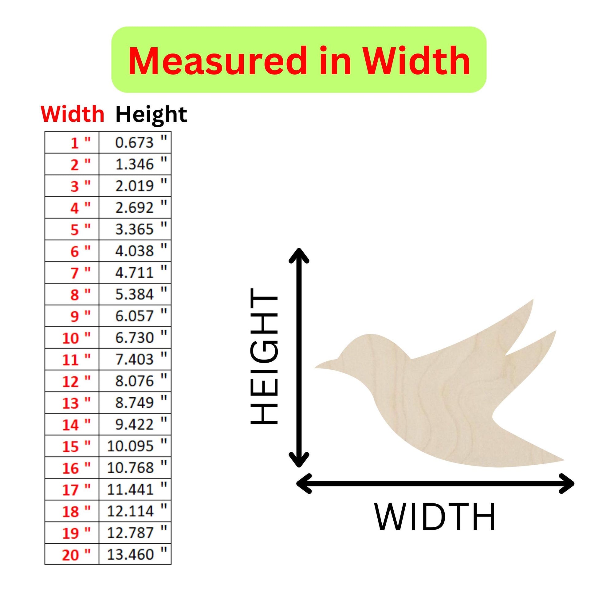 the height of a wooden bird with measurements