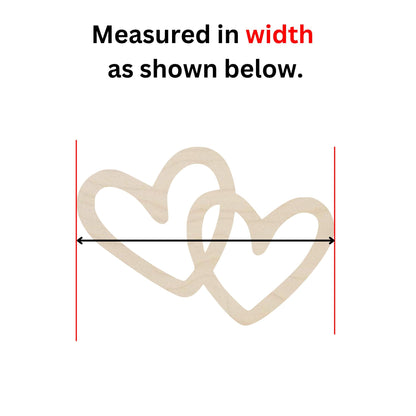 a drawing of two hearts with the words measured in width as shown below